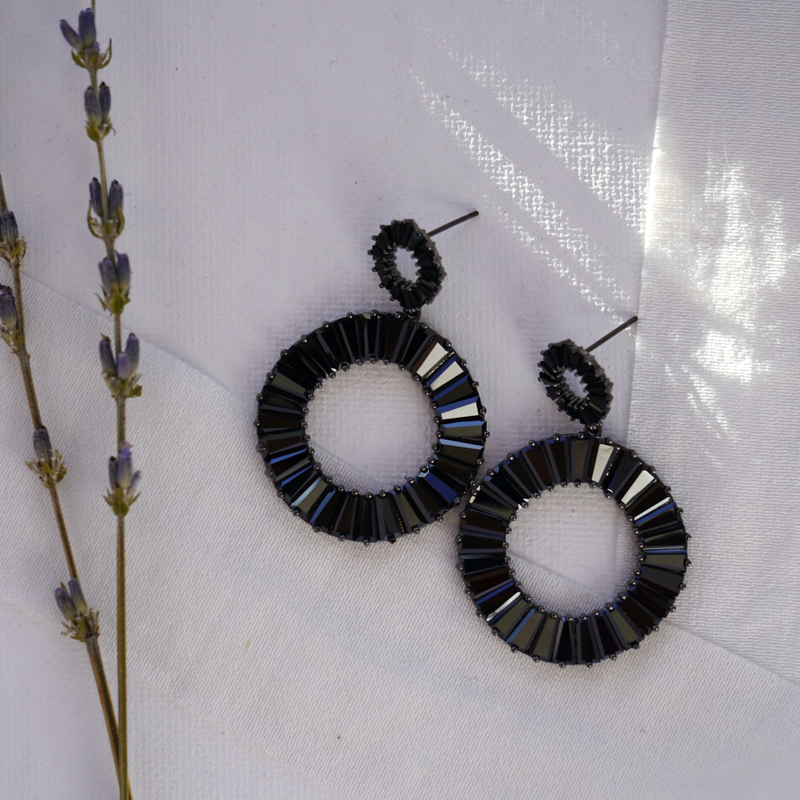 Double Circle Black Earrings