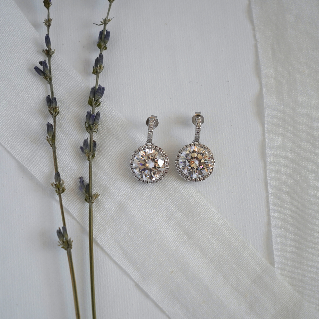 Round Halo Drop Earrings