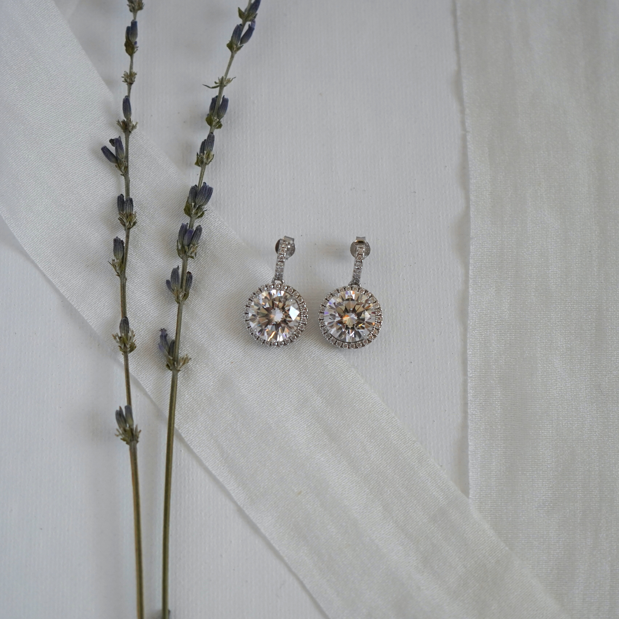 Round Halo Drop Earrings