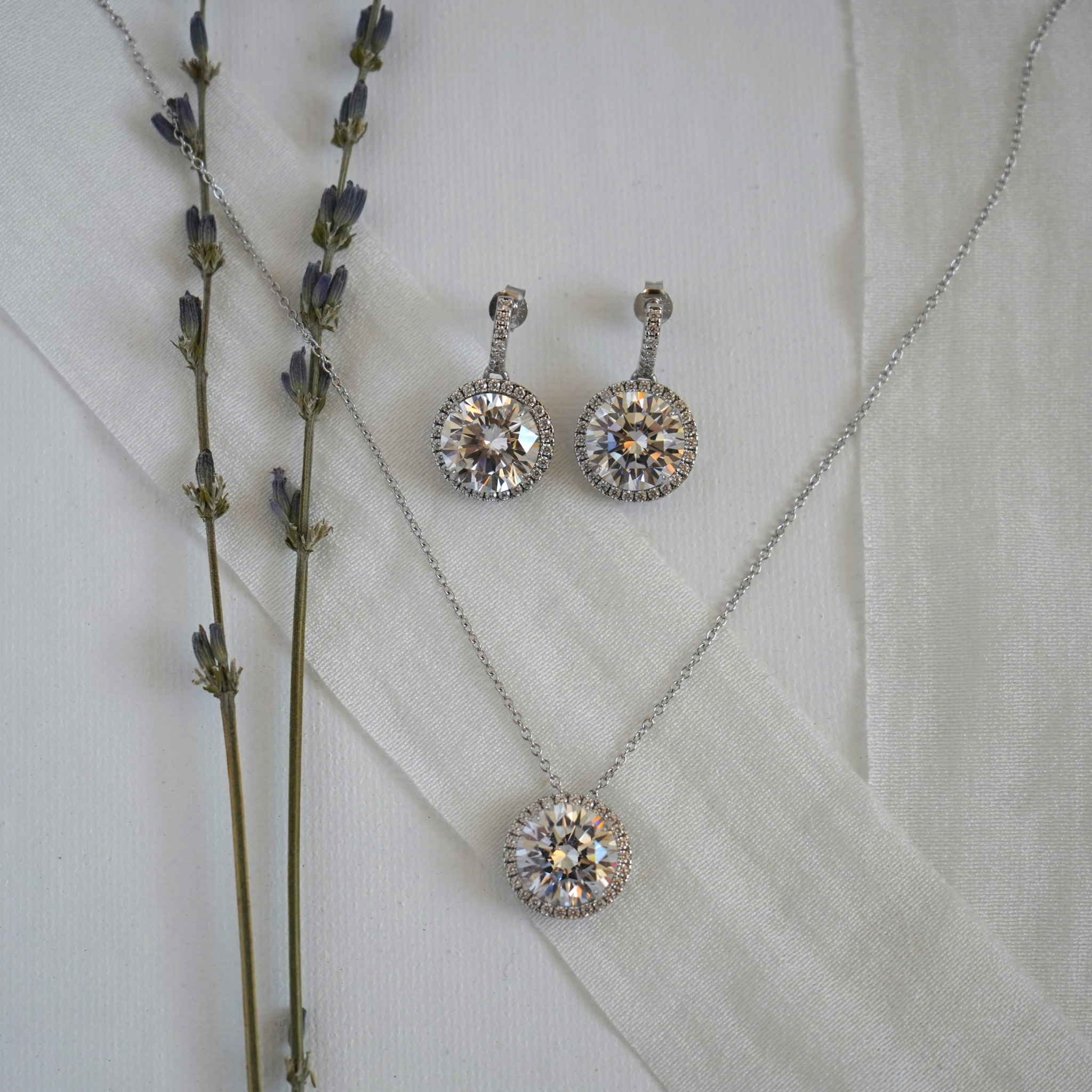 Round Halo Drop Earrings