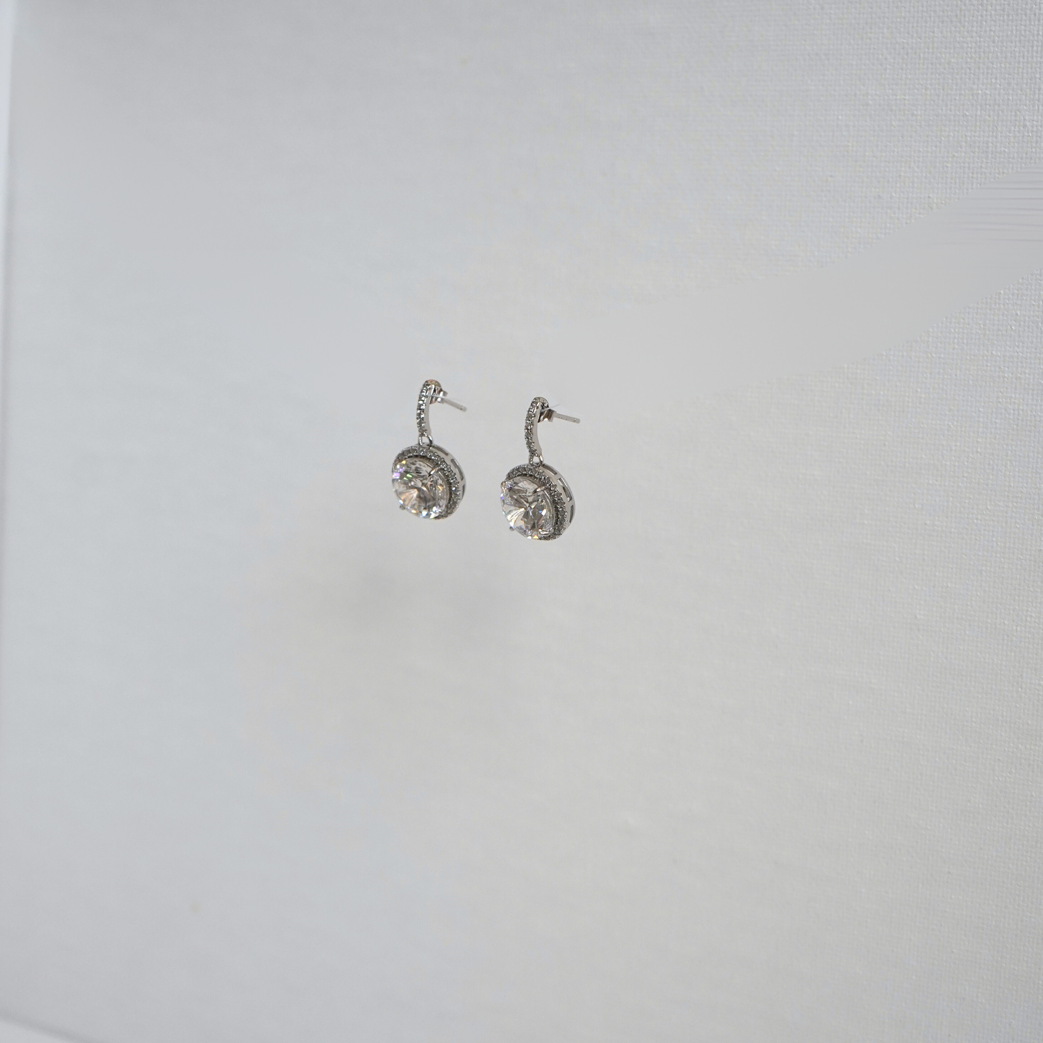Round Halo Drop Earrings