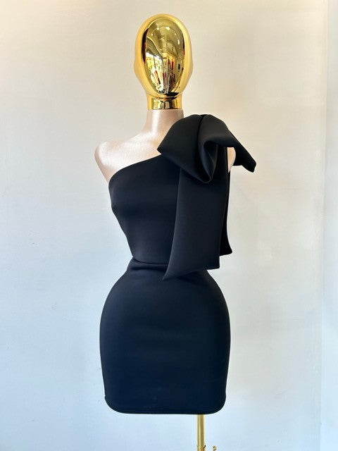One Shoulder Bow Mini Dress