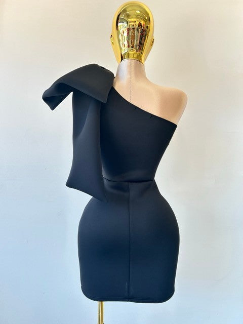 One Shoulder Bow Mini Dress