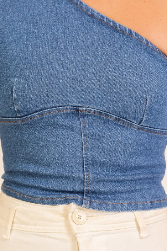 One Shoulder Denim Top