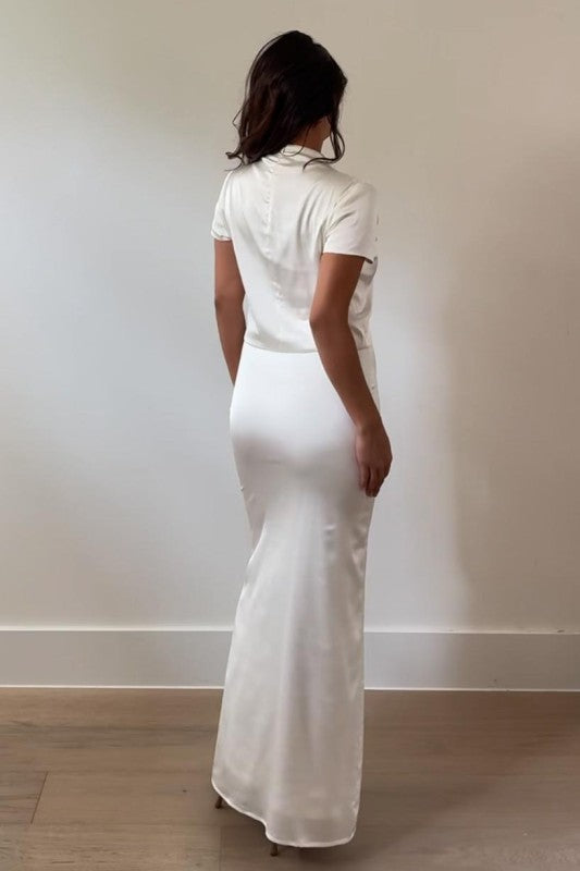 Top & Skirt Satin Cream Set