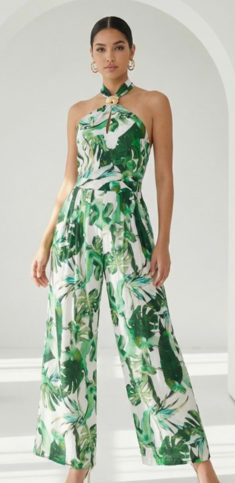 Green Leaf Halter Neck Jumpsuit