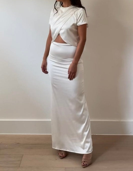 Top & Skirt Satin Cream Set