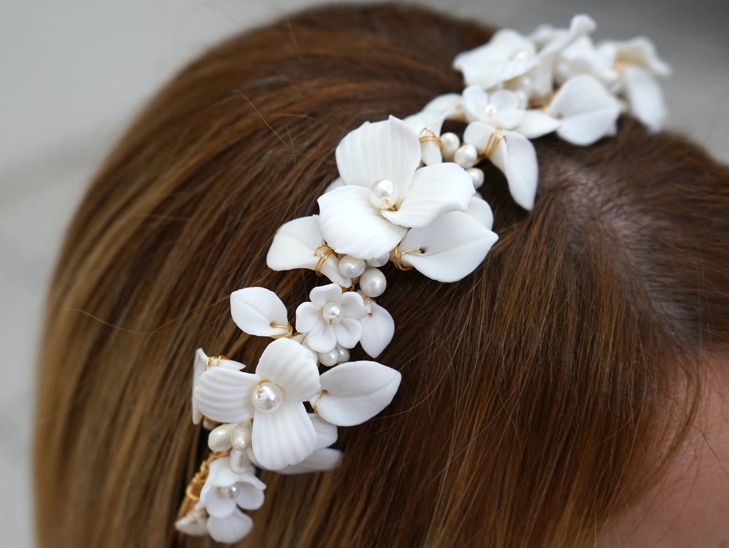 White Flowers Bridal Headband