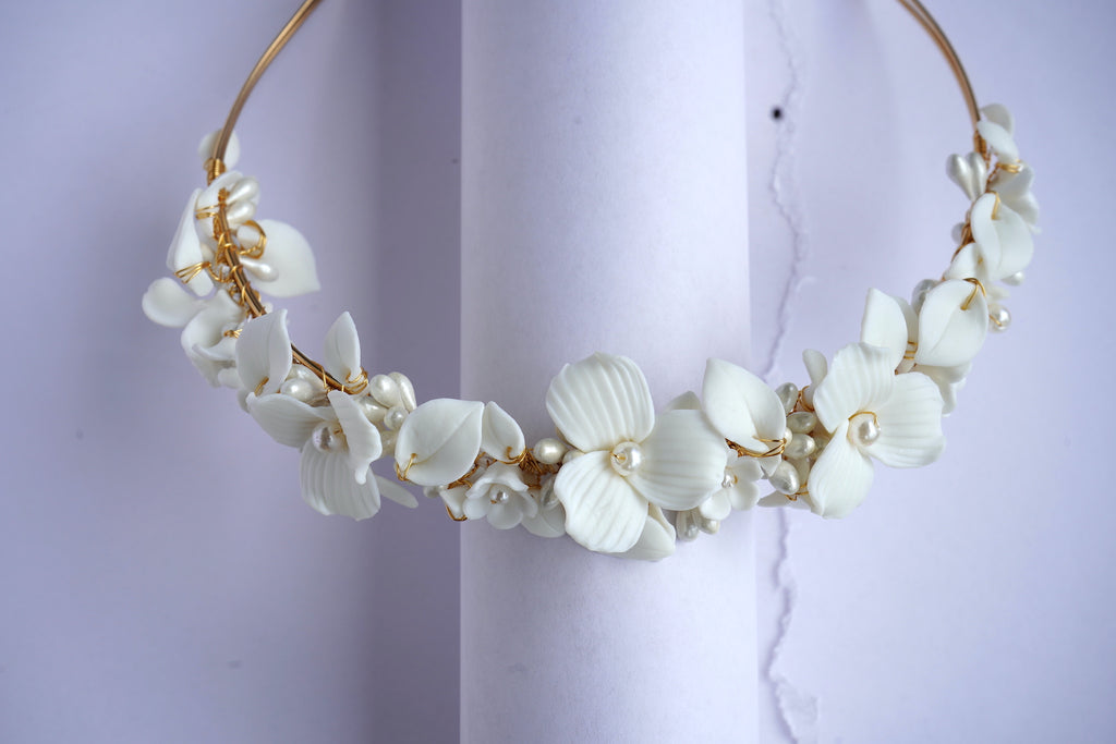 White Flowers Bridal Headband
