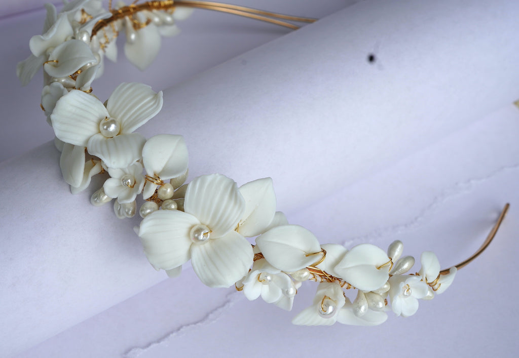 White Flowers Bridal Headband