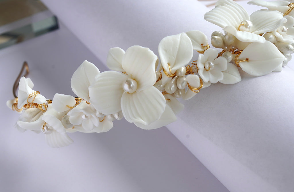 White Flowers Bridal Headband