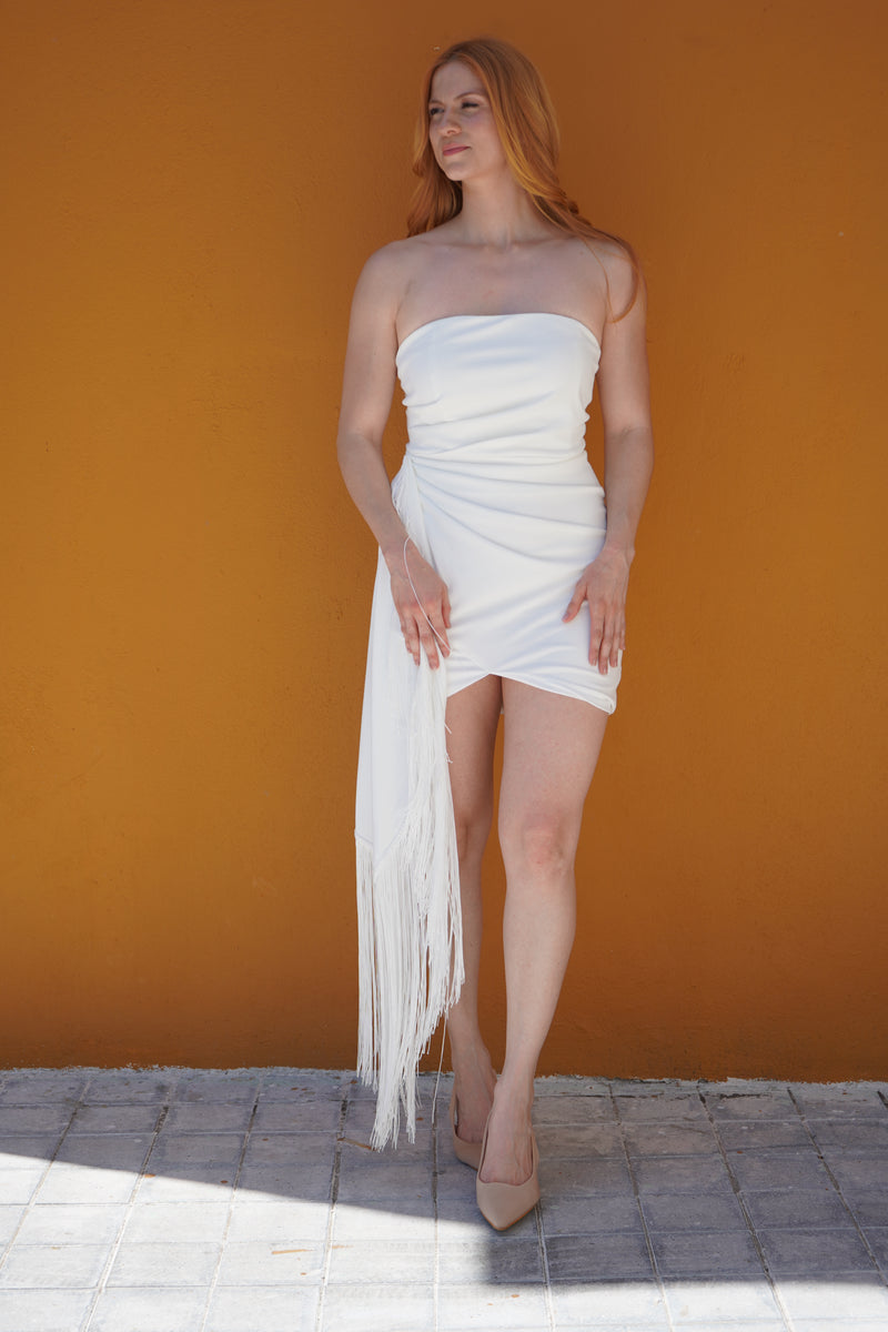 Anna Draped Side Fringe Dress