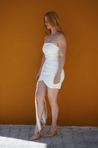 Anna Draped Side Fringe Dress