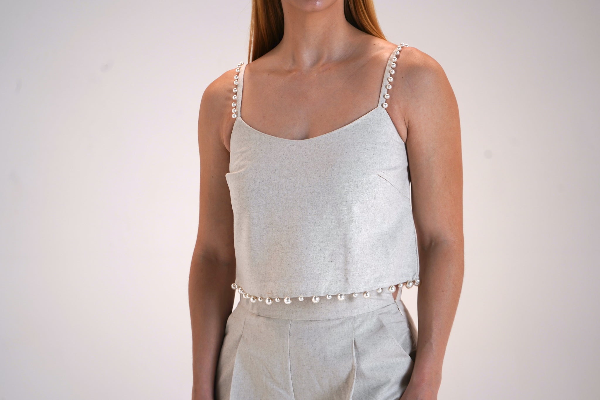 Pearl Linen Blend Crop Top