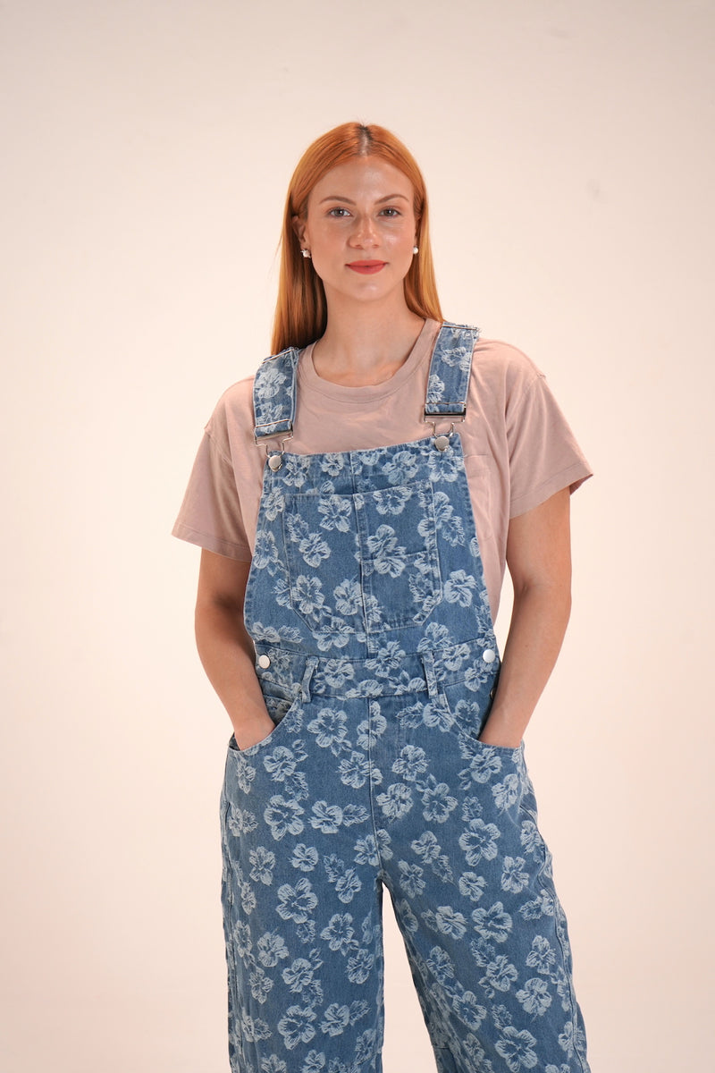 Floral Denim Overalls