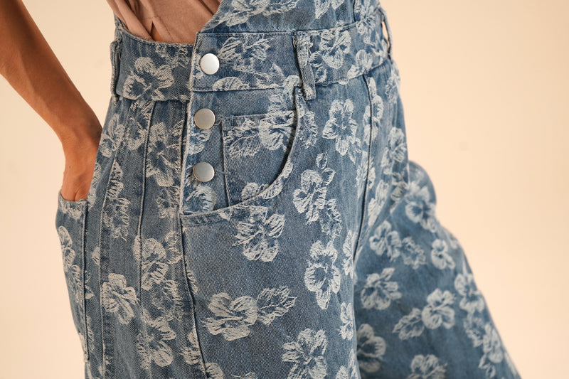 Floral Denim Overalls