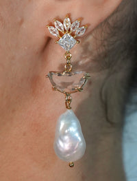 Crystals and Pearl Long Earrings
