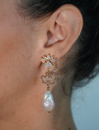 Crystals and Pearl Long Earrings