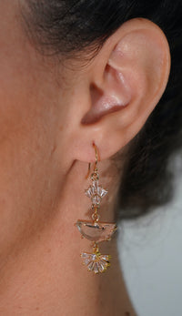 Double Fan & Half Moon Gold Drop Earrings