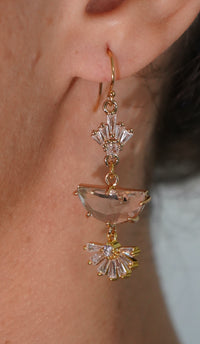 Double Fan & Half Moon Gold Drop Earrings