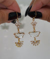 Double Fan & Half Moon Gold Drop Earrings
