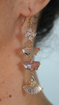 Double Half Moon Pink and Gold Long Earrings