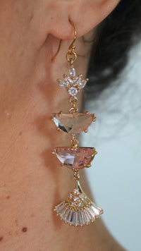 Double Half Moon Pink and Gold Long Earrings