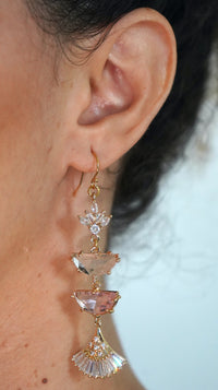 Double Half Moon Pink and Gold Long Earrings