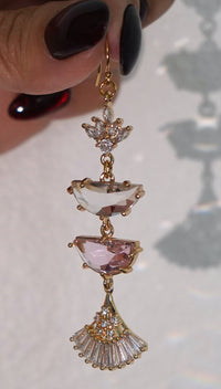 Double Half Moon Pink and Gold Long Earrings