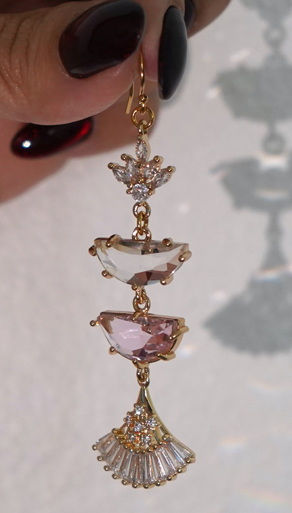 Double Half Moon Pink and Gold Long Earrings