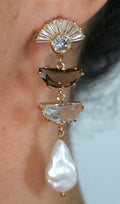 Clear & Brown Crystals Long Earrings