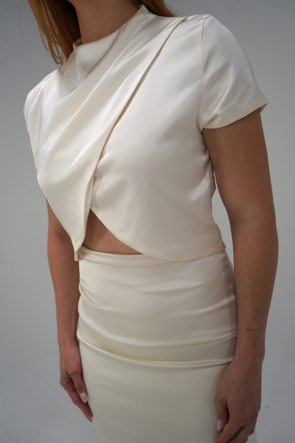 Top & Skirt Satin Cream Set
