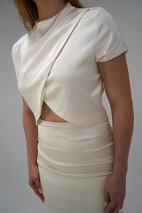 Top & Skirt Satin Cream Set