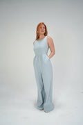 Blue Linen Wide Leg Jumpsuit-TALL