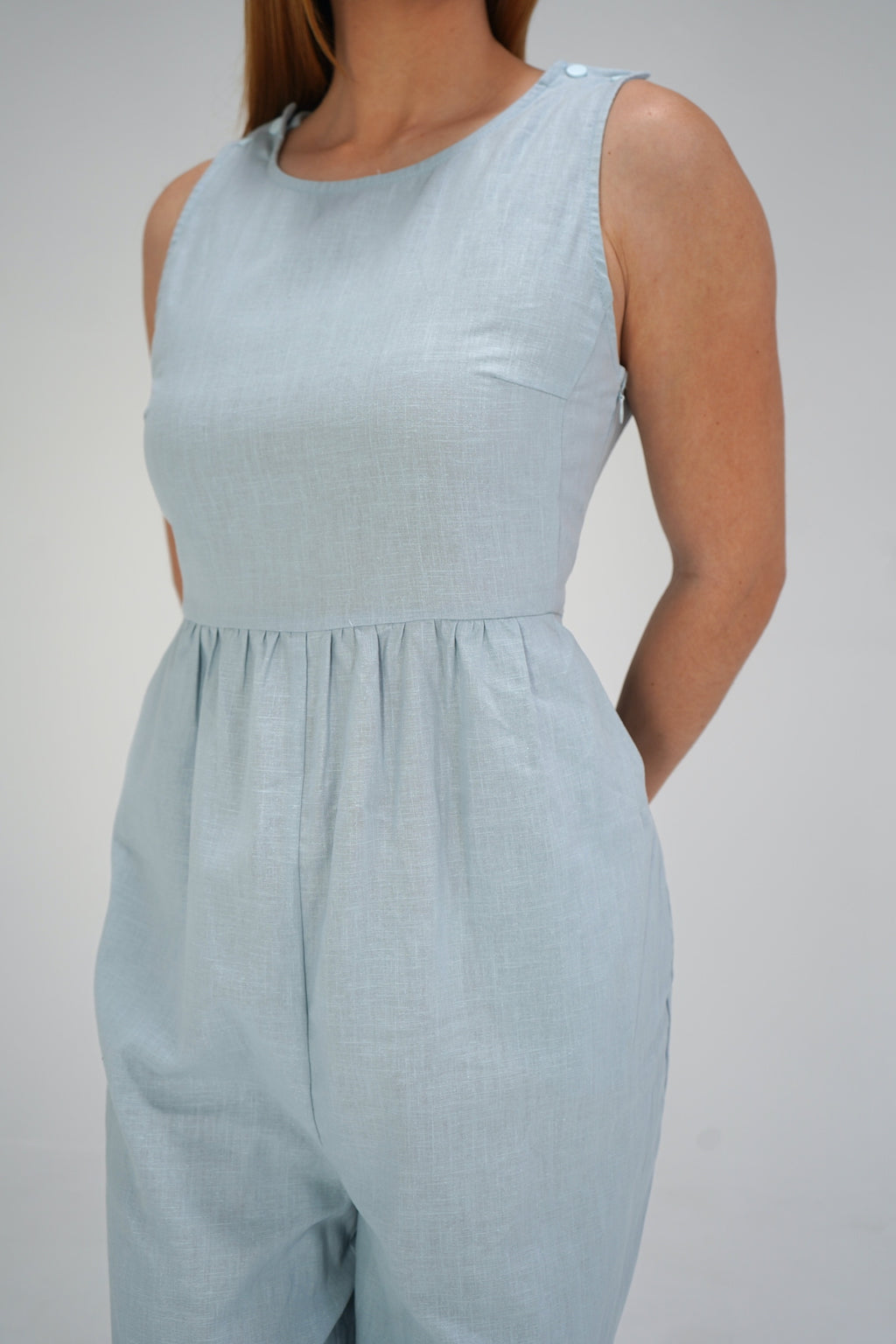 Blue Linen Wide Leg Jumpsuit-TALL