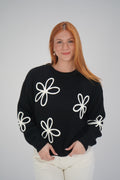 Floral Black and White Knit Sweater