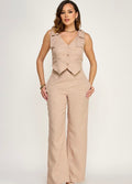 Cream Bow-Shoulder Top and Pant Set