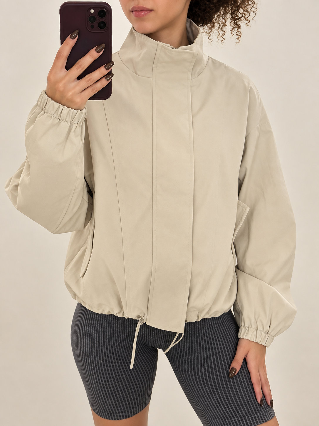 Funnel Neck Bomber Jacket Cream