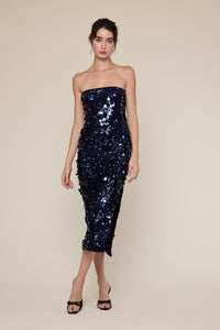 NEW-Navy Sequins Strapless Midi Dress