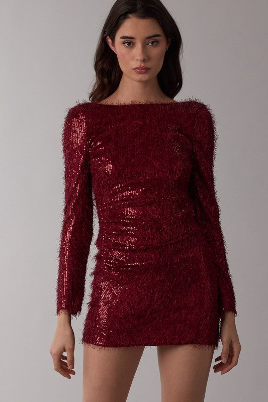 Sequins and Fringe Open Back Dress