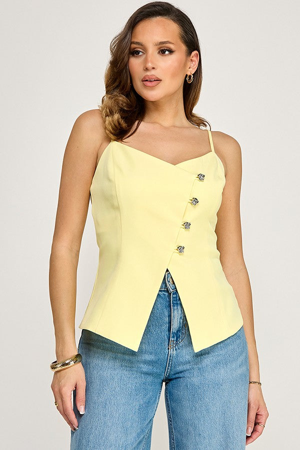Butter Yellow Asymetrical Buttons Top