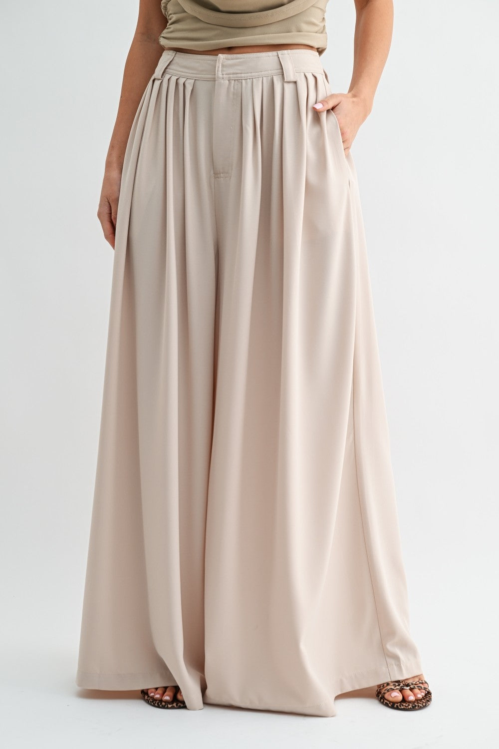 Cream Tailored Wide Leg Pants