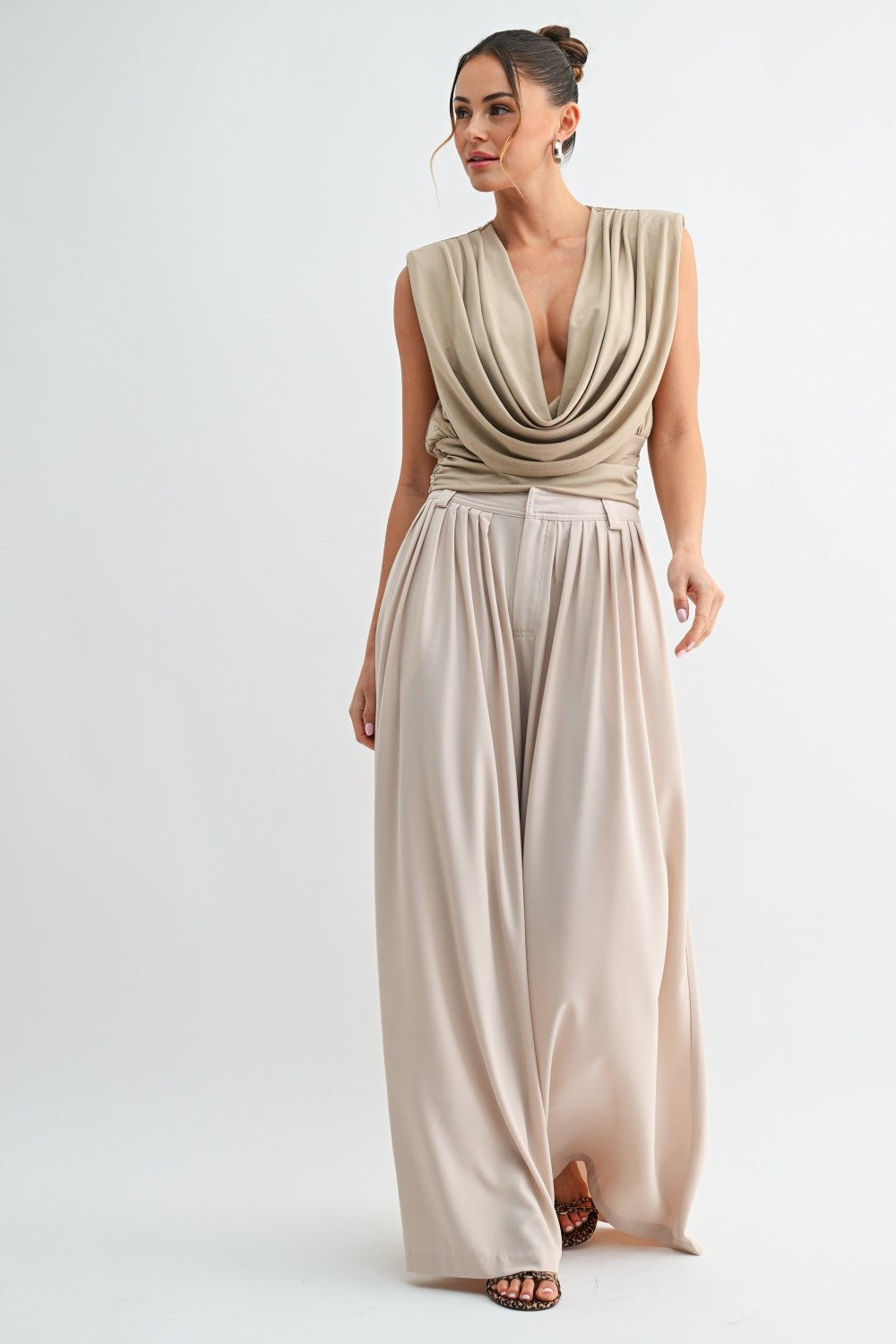 Cream Tailored Wide Leg Pants