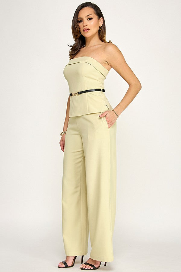 Light Green Strapless Pant Set