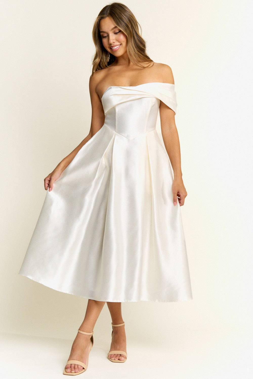 Ivory Taffeta Midi Dress