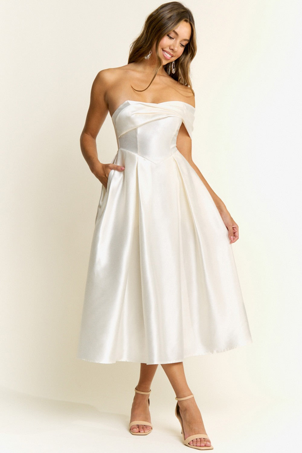 Ivory Taffeta Midi Dress