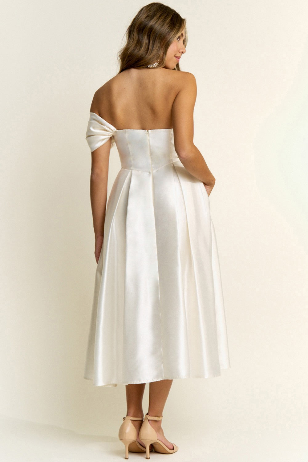 Ivory Taffeta Midi Dress