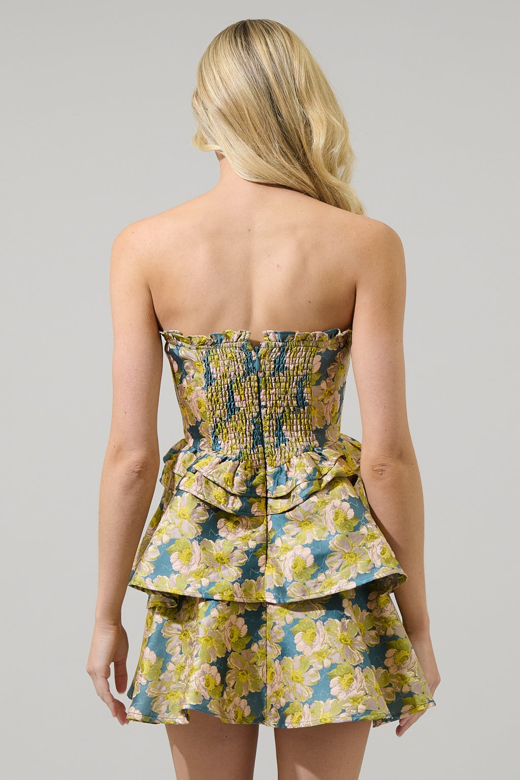 Floral Multi Colored Jacquard Mini Dress