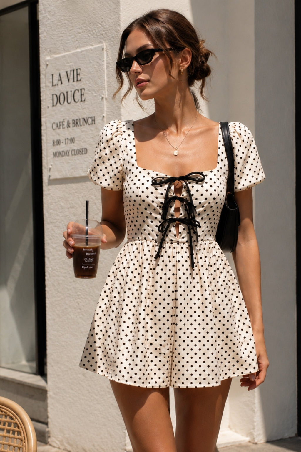Polka Dot Puff Sleeves Romper
