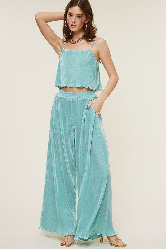 Teal Pleated Top and Pant Set